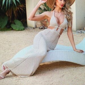 Elegant Cream Crochet Maxi Dress